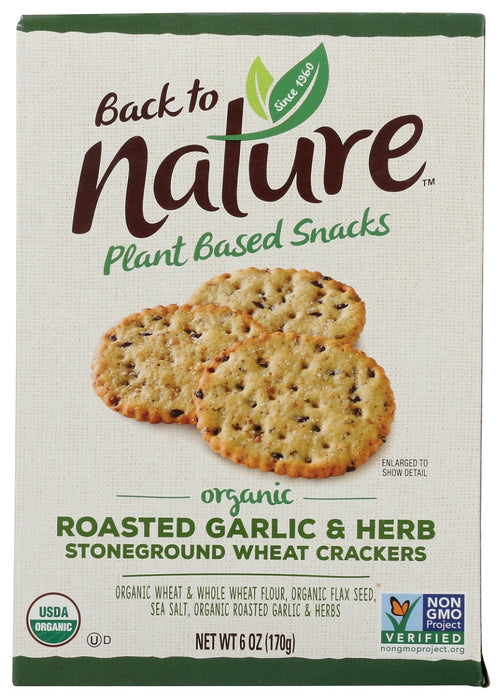 BACK TO NATURE: Organic Roasted Garlic and Herb Stoneground Wheat Crackers, 6 oz
