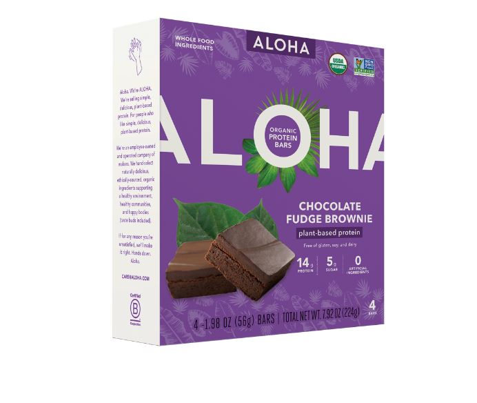 ALOHA: Chocolate Fudge Brownie Protein Bar 4Pack, 7.92 oz
