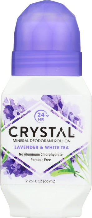 CRYSTAL BODY DEODORANT: Mineral Deodorant Roll On Lavender and White Tea, 2.25 oz