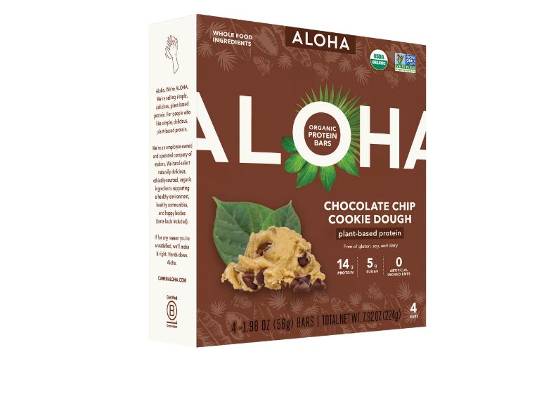 ALOHA: Chocolate Chip Cookie Dough Protein Bar 4Pack, 7.92 oz