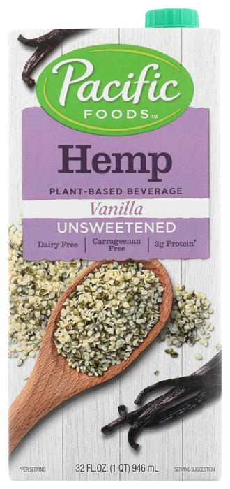 PACIFIC FOODS: Unsweetened Vanilla Hemp Milk, 32 fo