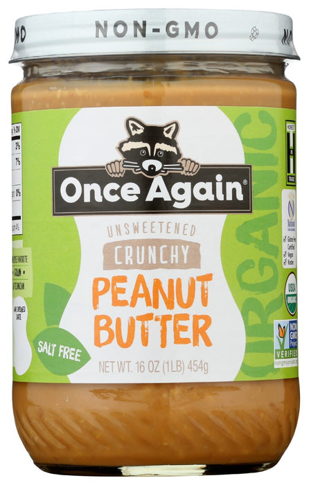 ONCE AGAIN: Organic Peanut Butter Crunchy Salt Free, 16 oz