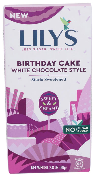 LILYS SWEETS: Bar Chocolate White Birthday Cake, 2.8 OZ