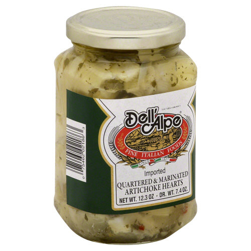 DELL ALPE: Quartered & Marinated Artichoke Hearts, 12 oz