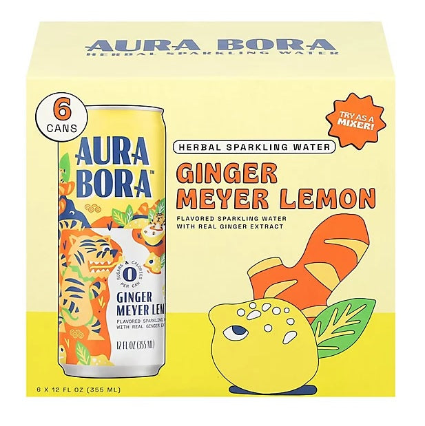 AURA BORA: Ginger Meyer Lemon Sparkling Water, 72 fo