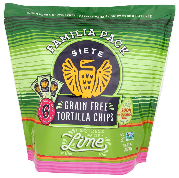 SIETE: Lime Grain Free Tortilla Chips 6Pack, 6 oz