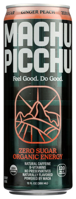 MACHU PICCHU: Craft Organic Energy Series Zero Sugar Ginger Peach, 12 fo