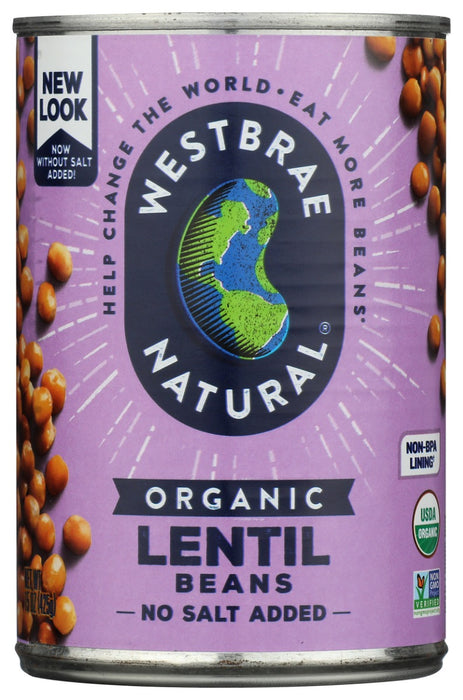 WESTBRAE: Organic Lentil Beans No Salt Added, 15 oz