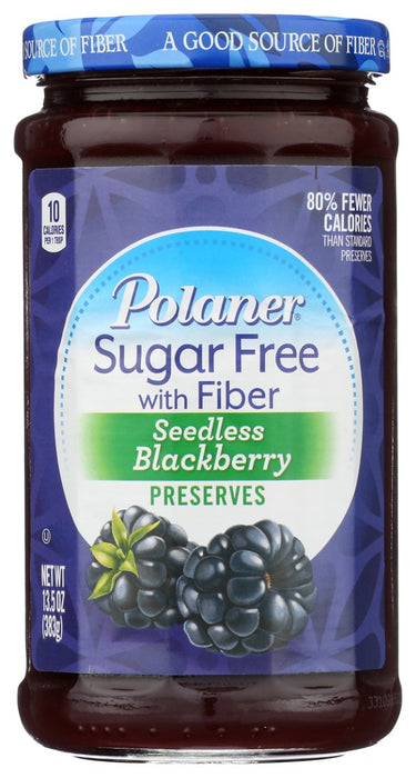 POLANER: Sugar Free Seedless Blackberry Preserves With Fiber, 13.5 oz