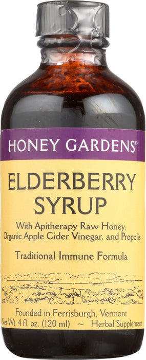 HONEY GARDEN: Elderberry and Honey Syrup, 4 fo