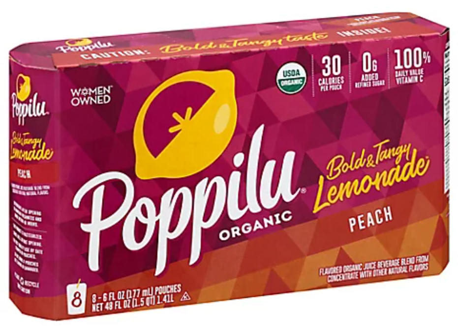 POPPILU: Kids Peach Lemonade 8 Pouches, 48 fo