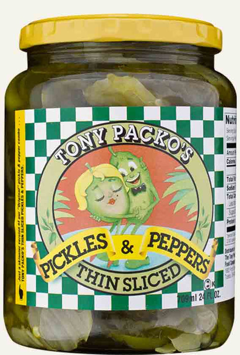 TONY PACKOS: Packo Thin Slcd Pickles & Pep, 24 oz