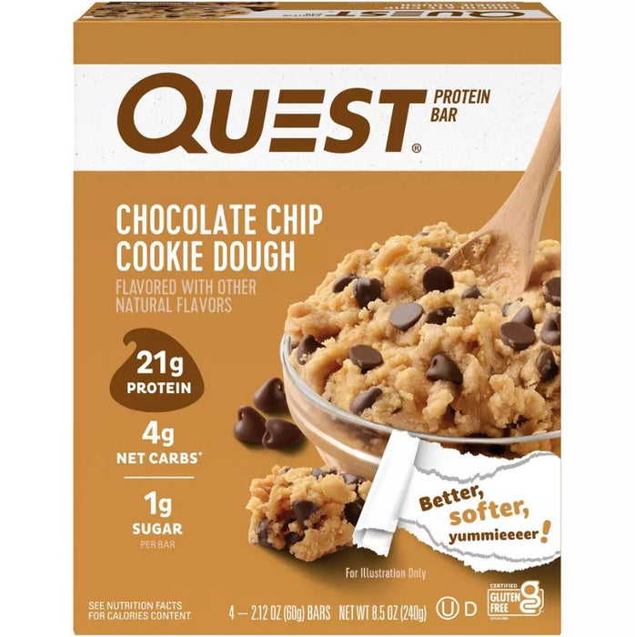 QUEST: Chocolate Chip Cookie Dough Bar 4pk, 8.5 oz