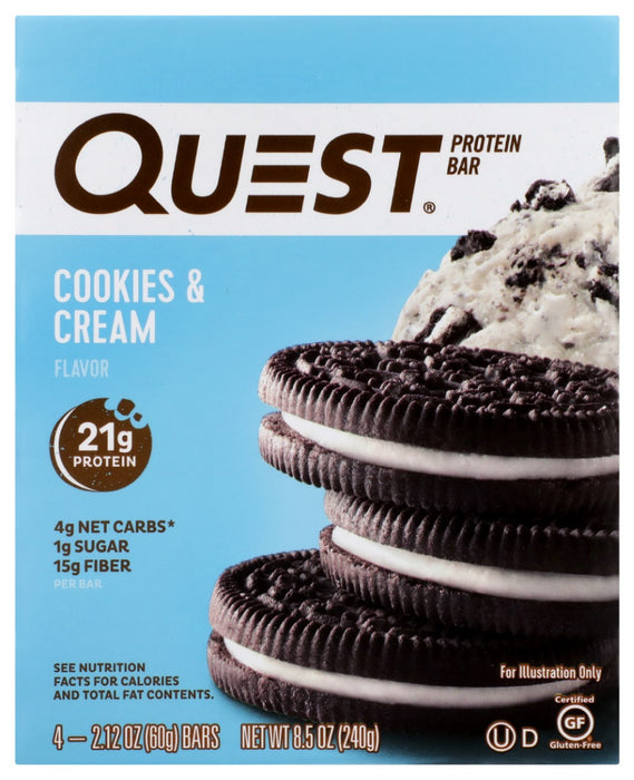 QUEST: Cookies and Cream Bars 4pk, 8.5 oz