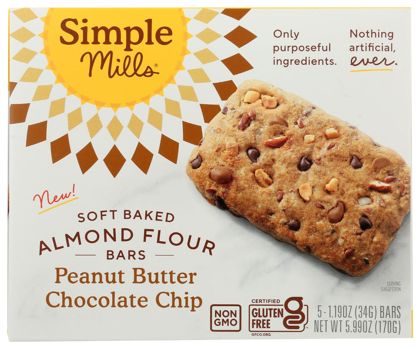 SIMPLE MILLS: Peanut Butter Chocolate Chip Soft Baked Bars, 5.99 oz