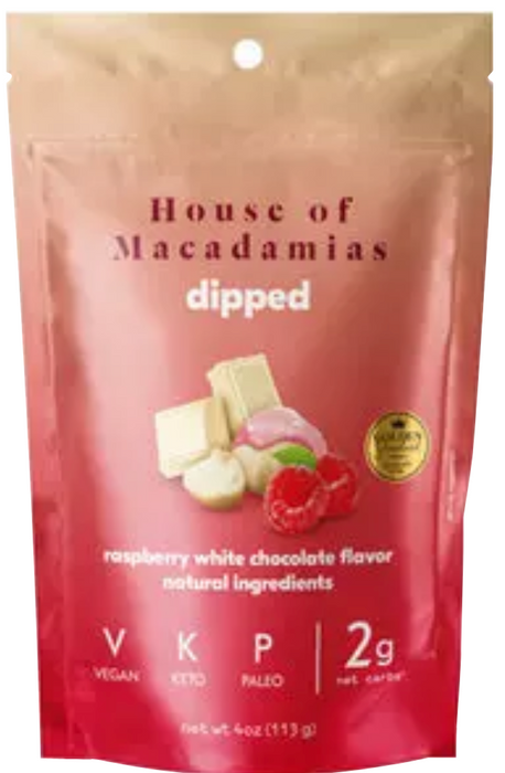 HOUSE OF MACADAMIAS: Nuts Rasp Whte Chocolate, 4 oz