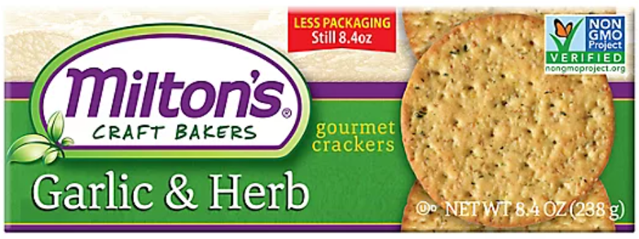 MILTONS: Gourmet Crackers Garlic Herb, 8.4 oz