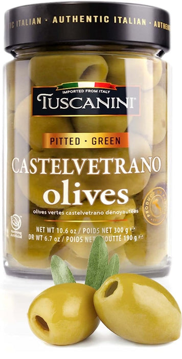 TUSCANINI: Pitted Green Castelvetrano Olives, 10.58 oz