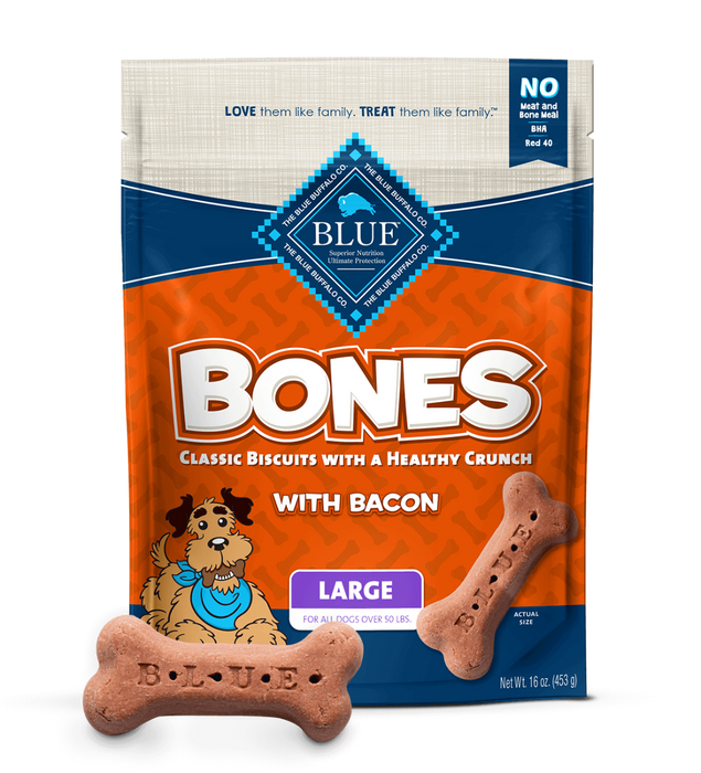 BLUE BUFFALO: Biscuit Lrg Bacon Bones, 16 oz