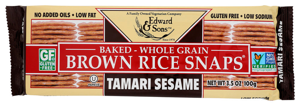 EDWARD & SONS: Brown Rice Snaps Tamari Sesame, 3.5 oz