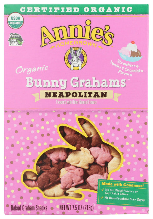 ANNIES HOMEGROWN: Organic Neapolitan Bunny Grahams Cookies, 7.5 oz
