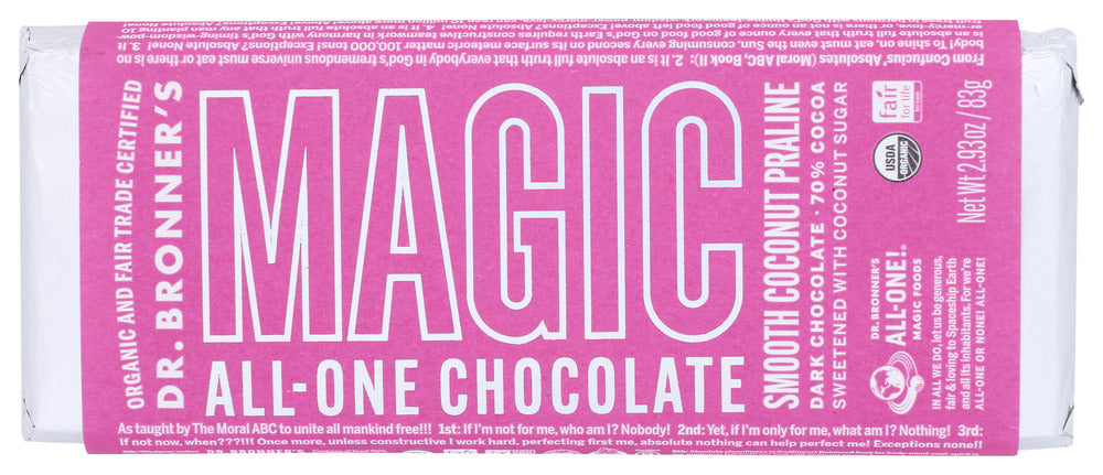 DR BRONNER: Smooth Coconut Praline Chocolate Bar, 2.93 oz