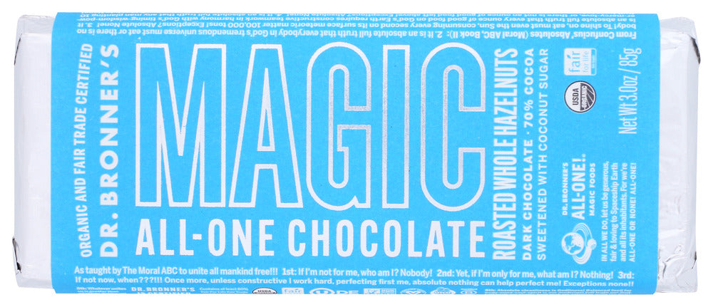 DR BRONNER: Roasted Whole Hazelnuts Chocolate Bar, 3 oz