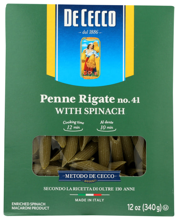 DE CECCO: Pasta Spnch Penne Rigate, 12 oz