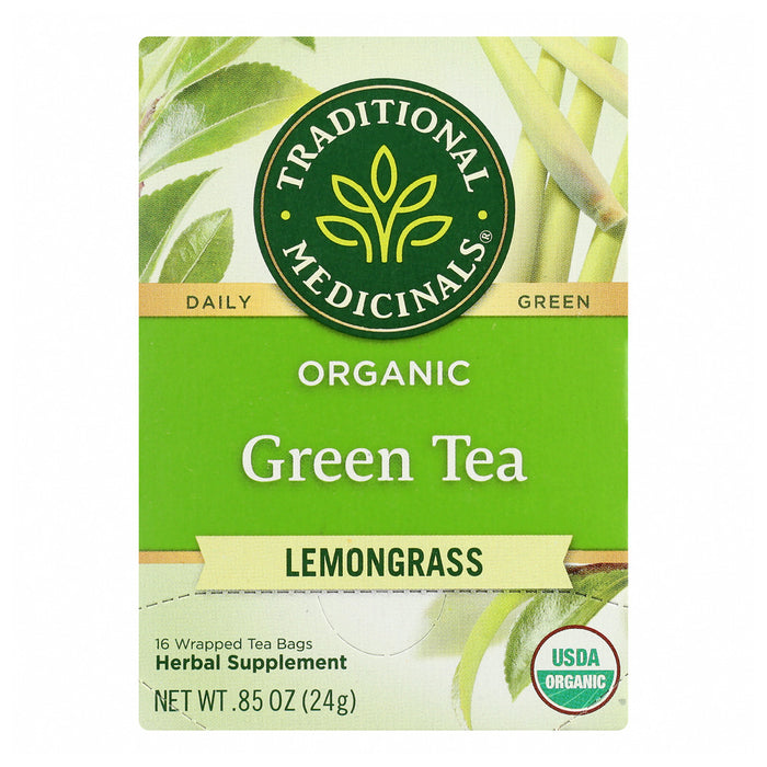 TRADITIONAL MEDICINALS: Organic Green Tea Lemongrass 16 Tea Bags, 0.85 oz