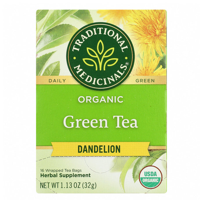 TRADITIONAL MEDICINALS: Organic Green Tea Dandelion 16 Tea Bags, 1.13 oz