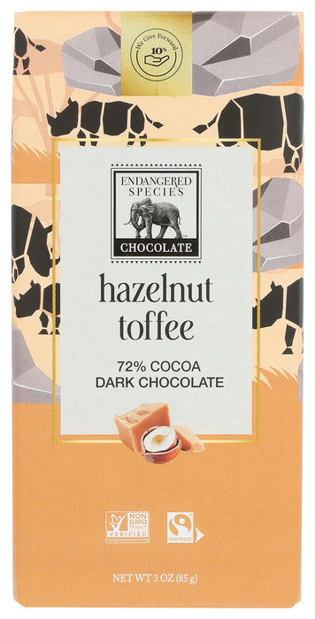 ENDANGERED SPECIES: Natural Dark Chocolate Bar with Hazelnut Toffee, 3 oz