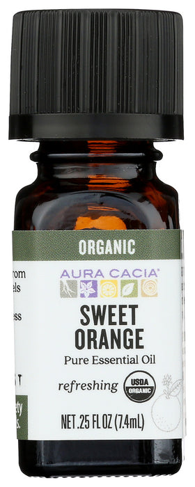 AURA CACIA: Organic Orange Sweet Essential Oil, 0.25 oz
