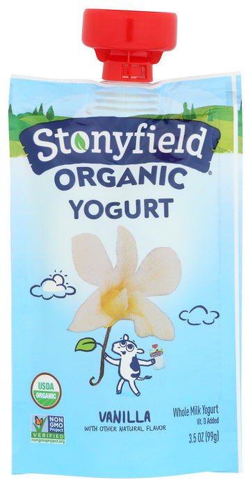 STONYFIELD: Organic Whole Milk Yogurt Vanilla Pouch, 3.5 oz