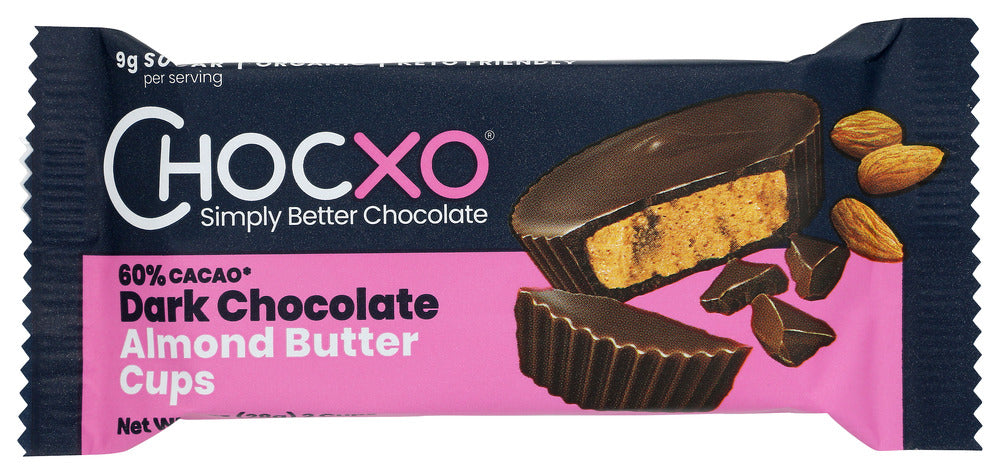 CHOCXO: 60% Cacao Dark Chocolate Almond Butter Cups, 28 gm
