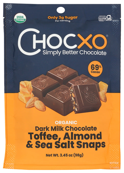 CHOCXO: Dark Milk Chocolate Toffee Almond and Sea Salt Snaps, 3.45 oz