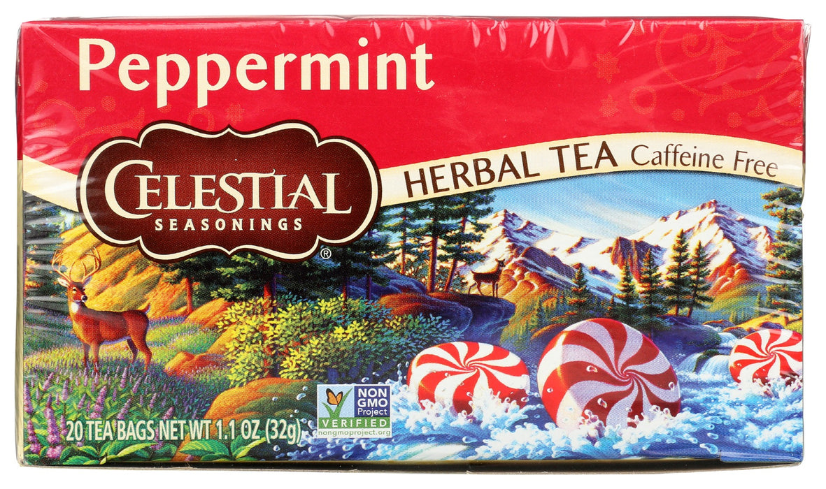 CELESTIAL SEASONINGS: Peppermint Herbal Tea Caffeine Free 20 Tea Bags, 1.1 oz