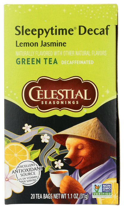 CELESTIAL SEASONINGS: Decaf Sleepytime Green Lemon Jasmine Tea 20 Tea Bags, 1.1 oz