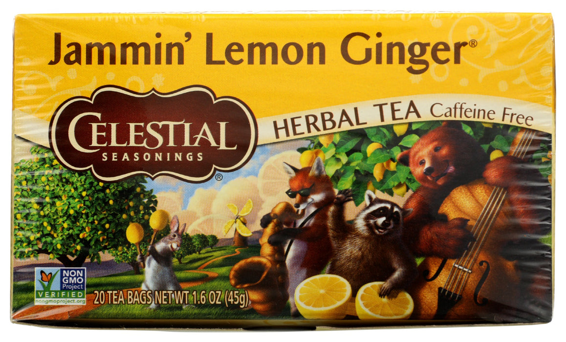 CELESTIAL SEASONINGS: Jammin' Lemon Ginger Herbal Tea Caffeine Free 20 Tea Bags, 1.6 oz