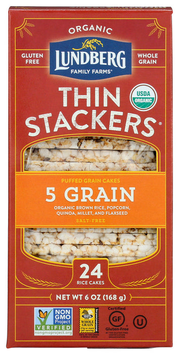LUNDBERG: Rice Cakes Thin Stackers 5 Grain, 5.9 oz