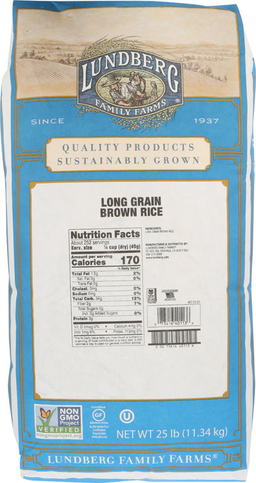 LUNDBERG: Long Grain Brown Rice, 25 lb