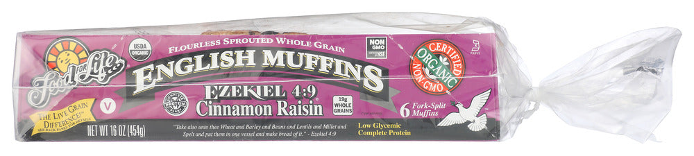 FOOD FOR LIFE: Ezekiel 4:9 English Muffins Cinnamon Raisin, 16 oz