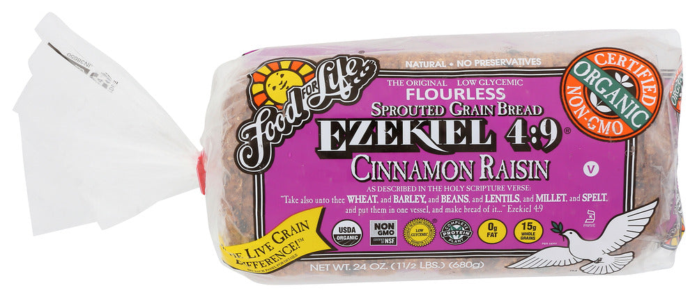 FOOD FOR LIFE: Ezekiel 4:9 Cinnamon Raisin Sprouted Grain Bread, 24 oz