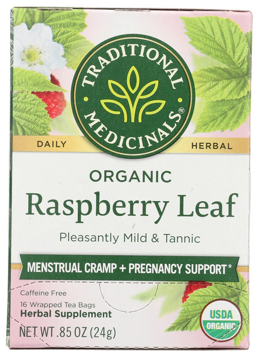 TRADITIONAL MEDICINALS: Organic Raspberry Leaf Caffeine Free Herbal Tea 16 Tea Bags, 0.85 oz