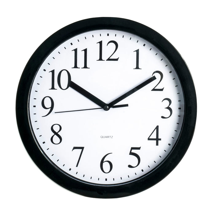 Round Quartz Analog Wall Clock, 9"D, Black