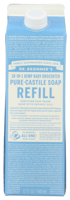 DR. BRONNER'S: Soap Refill Baby Unscent, 32 fo