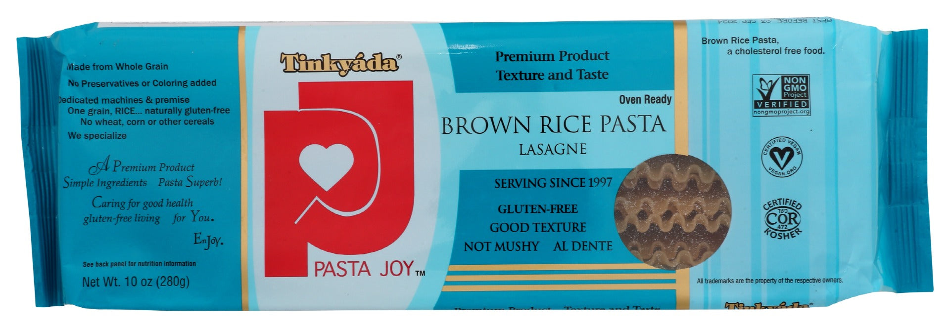 TINKYADA: Brown Rice Pasta Lasagne With Rice Bran, 10 oz