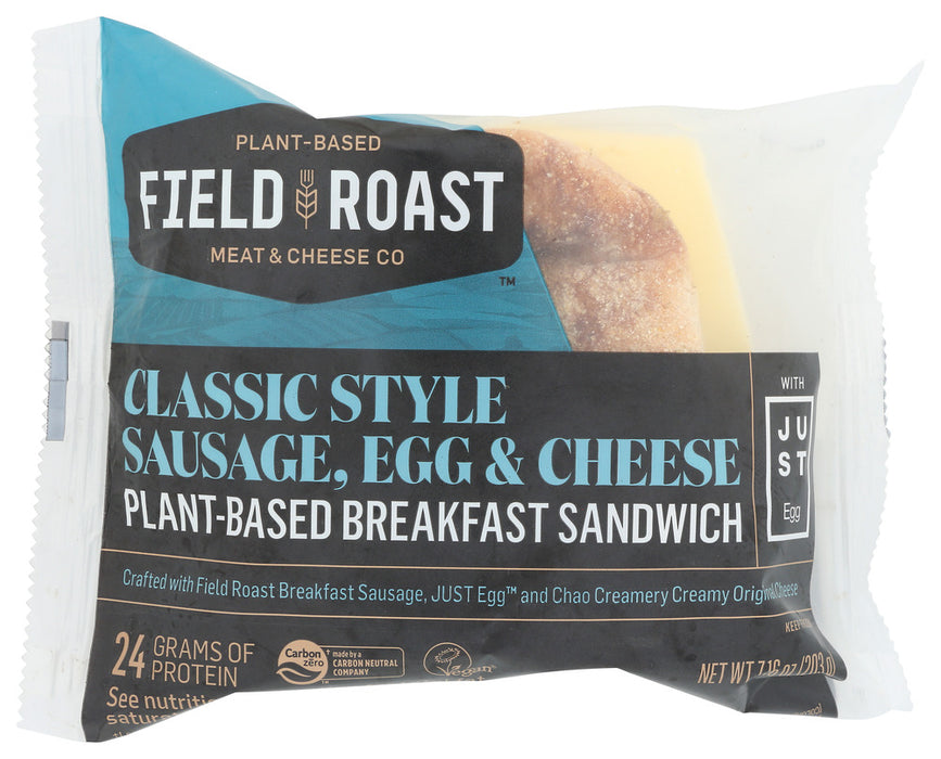 FIELD ROAST: Classic Style Sausage Egg and Cheese Plant Based Breakfast Sandwich, 7.34 oz