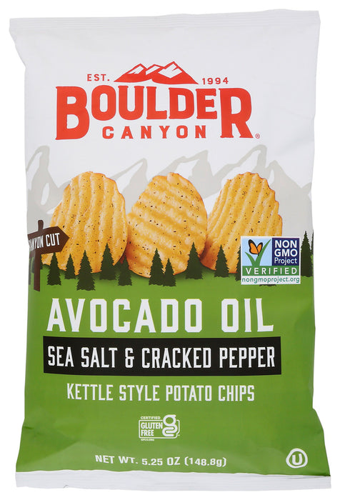 BOULDER CANYON: Avocado Oil Canyon Cut Potato Chips Sea Salt & Cracked Pepper, 5.25 Oz