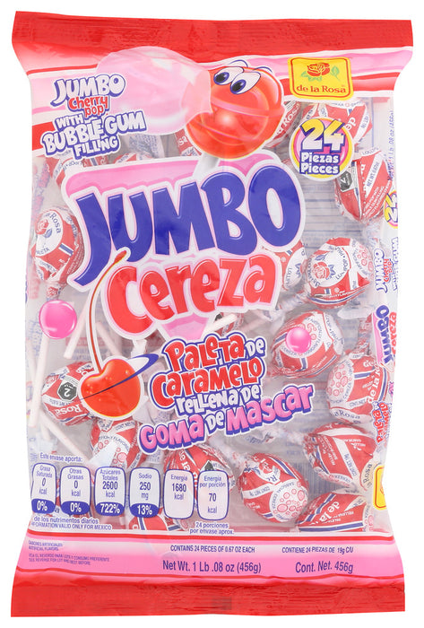 DE LA ROSA: Lollipop Cherry Pop Jumbo, 16.08 OZ