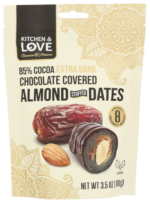 KITCHEN AND LOVE: Extra Dark Chocolate Covered Almond Stuffed Dates, 3.5 oz